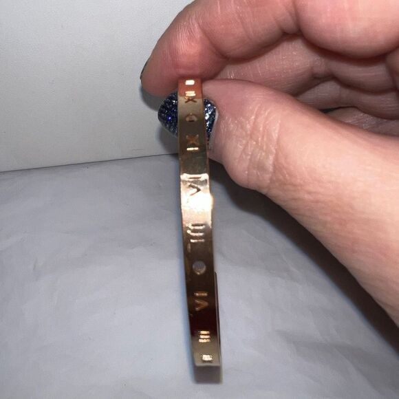 Gold Tone Roman Numeral Skinny Cuff Bracelet - Picture 6 of 6